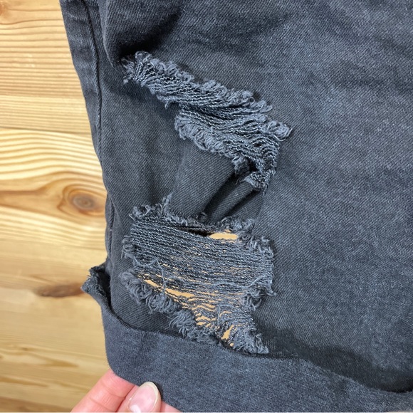 Arizona Jeans Denim Shortalls XXL Black Wash Overall Shorts Stretch Distress B57 - Picture 6 of 12